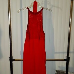 Lace belted halter dress